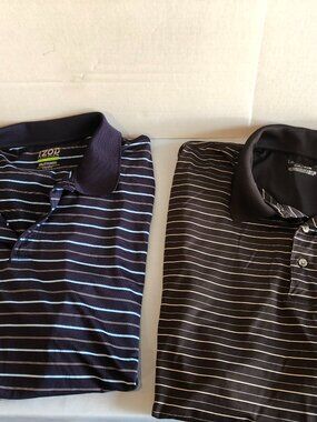 Lot of 2 Mens XXL Polos - PGA Tour Black Striped & IZOD Performance Golf Blue